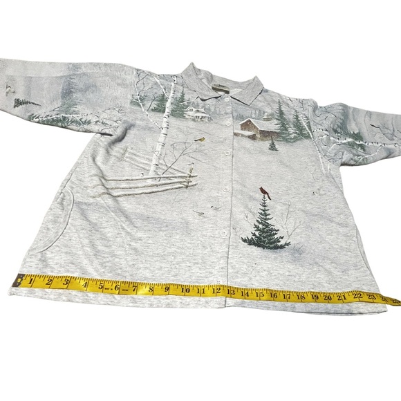 Artisans Knit Winter Scenic Cabin Button Shirt USA Vintage Large - Picture 7 of 16